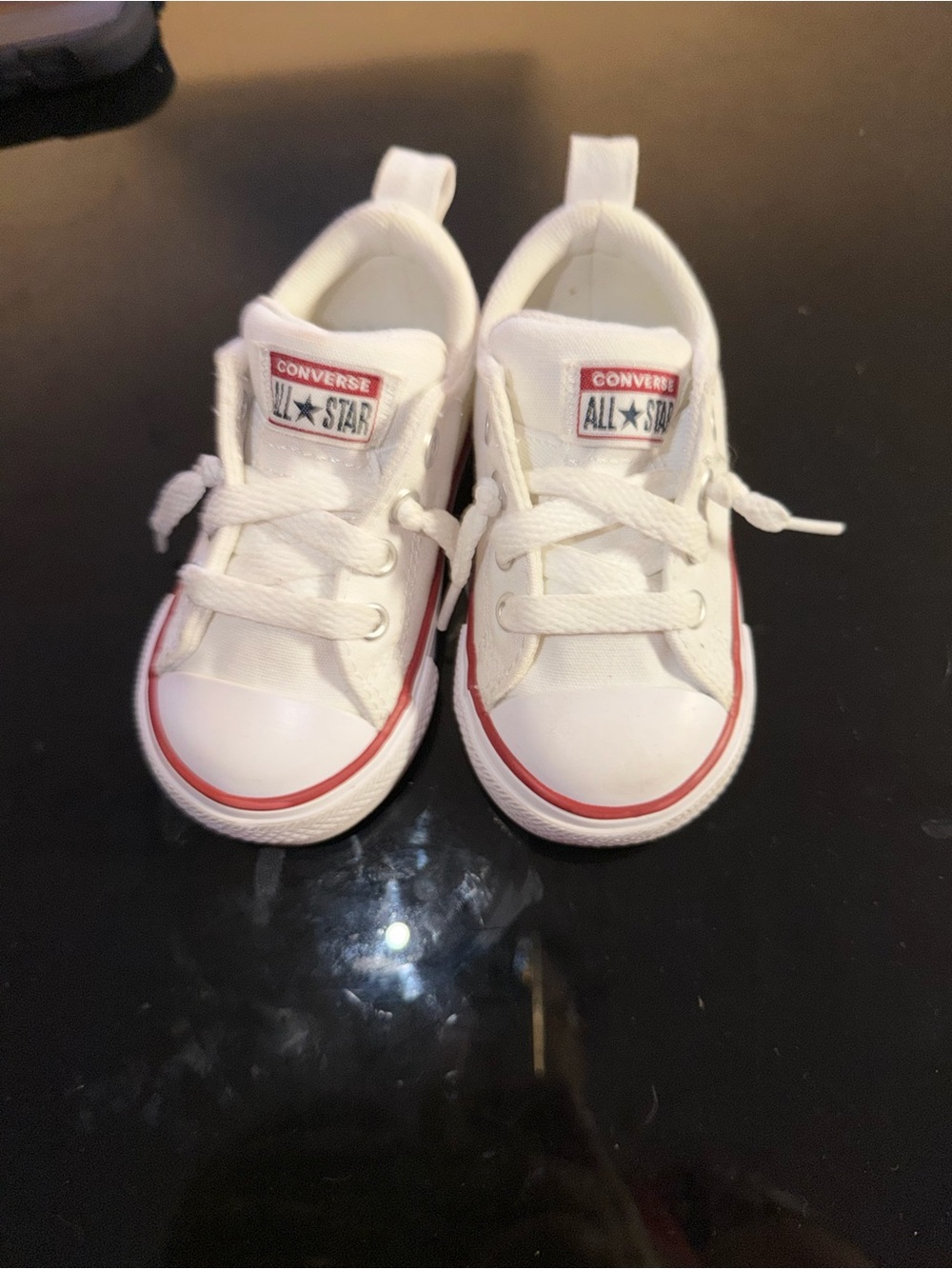 Converse Kids Low Top Sneakers in White with Red Accent